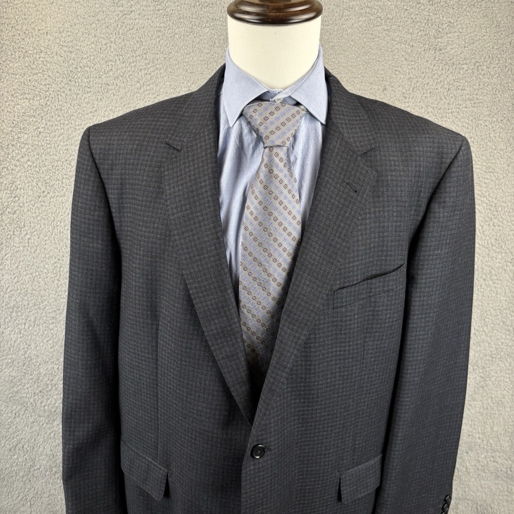 Baroni Blazer Mens 46R Navy Check 100% Wool Jacket Cassilstrona